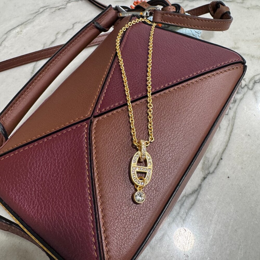 Christian Dior Gold-Tone Pendant Necklace with Crystal Drop